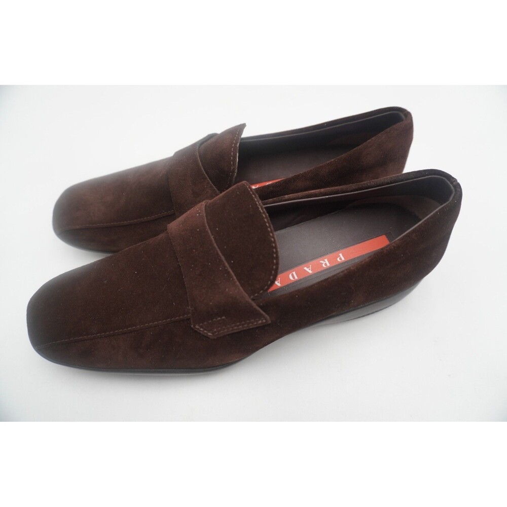 PRADA Men's Brown Suede Quiet Luxury Penny Slip on Moccasin Italian Loafer Sz 37